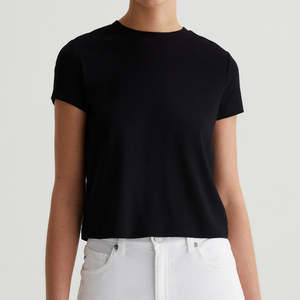 Camiseta Corta Personalizada para Mujer, Cuello Redondo, Estilo Vintage de los 90, Algodón y Elastano, Color Negro, Manga Corta, OEM - Product Image 4