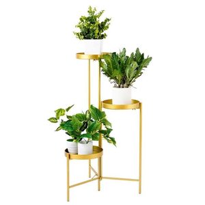 Support de plantes moderne en métal doré à 3 niveaux avec étagères rondes pour l'intérieur, l'extérieur, la maison, le jardin, le balcon, le salon, la chambre, l'angle - Product Image 1