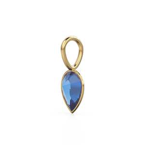 Sri Lanka Sapphire 14k Yellow <b>Solid</b> <b>Gold</b> Charm <b>Pendant</b> Bezel Jewelry Finding / September Birthstone / 7mm Blue Gemstone / Pear - Product Image 4