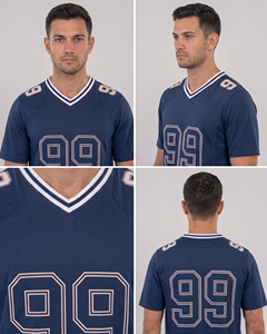 เสื้อฟุตบอลอเมริกันคอวี เสื้อกีฬาฝึกซ้อม เสื้อเจอร์ซีย์ฟุตบอลแขนสั้น เสื้อฟุตบอลอเมริกันสำหรับผู้ชาย - Product Image 5