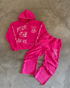 Ensemble pantalon de survêtement et sweat à capuche sérigraphiés personnalisés Ensembles de pantalons de survêtement lourds Pantalon de survêtement et sweat à capuche zippé Survêtement - Product Image 1