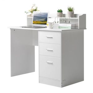 Scrivania per Computer in Truciolato Bianco Effetto Legno 110*50*95cm con Piano in Triamina e Tre Cassetti - Product Image 3