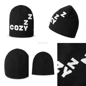 Bonnet en tricot Cozy Zzz unisexe pour adulte, style décontracté d'hiver, gris, mélange de laine, style urbain, tricoté à la machine, motif lettres, ajustable - Product Image 5