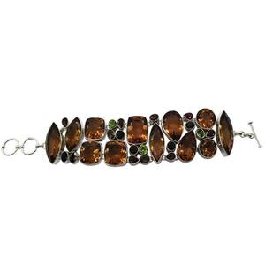Geometric 925 <b>Silver</b> <b>Cuff</b> <b>Bracelet</b> With Topaz Stones Bezel Set Vintage Style Women's Jewelry - Product Image 1