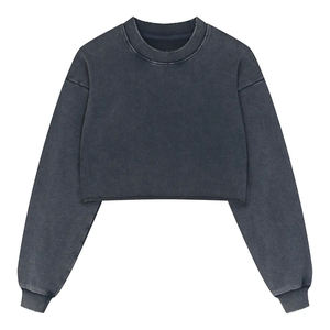 T-shirt femme personnalisé en coton 380 g/m² 100 % coton, coupe oversize, effet délavé vintage, en tissu éponge, avec imprimé, style crop top, manches longues - Product Image 4