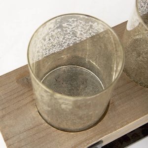 Rustic Wood and Metal <b>Candle</b> Holder 5-Light Linear Table Centerpiece Speckled Mercury Glass <b>Hurricane</b> Votive Stand for Wedding - Product Image 3