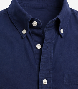 Chemise décontractée pour homme, bleu marine, col boutonné, manches longues - Product Image 2