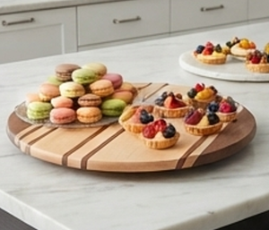 Plateau tournant élégant en bois rond fait main pour cuisine, support de rangement au design grain de bois naturel - Product Image 5