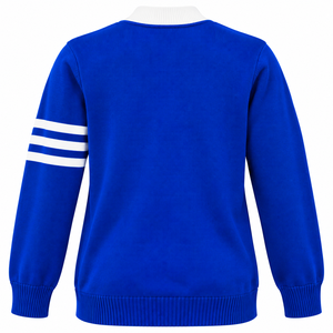 Suéter Cárdigan Zeta Phi Beta para Mujer, Azul Rey con Ribete Crema, Manga con Rayas Universitarias, Letras Griegas Bordadas, Escudo 1920 - Product Image 4