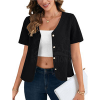 T-shirt en coton tricoté pour femme, coupe classique, broderie, respirant, écologique, décontracté, été, voyage, shopping, vacances, usage quotidien