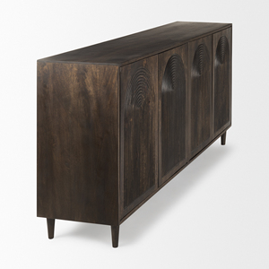 Wooden Dark Brown Carved Arch Pattern 4 Door <b>Sideboard</b> - Product Image 3