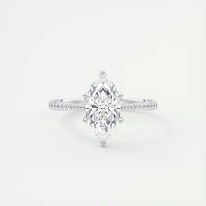 Anillo de compromiso apilable con diamante cultivado en laboratorio de 1.85 quilates, corte marquesa, con pavé floral estilo catedral real y seis puntas - Product Image 4