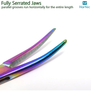 คีมหนีบเลือด Hemostat 5 ยาว ปลายโค้งหยักเต็มด้าม ผลิตจากสแตนเลสสตีล สีมัลติไทเทเนียม พร้อมตัวล็อค คีมคีลลี่ - Product Image 5