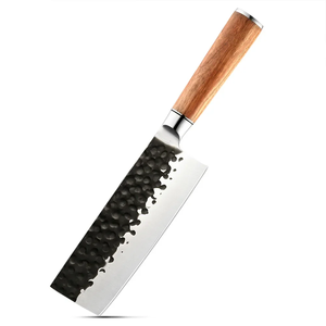Cuchillo de carnicero ambidiestro forjado a mano, ecológico, extra afilado, de acero al carbono industrial, con mango de madera. - Product Image 6
