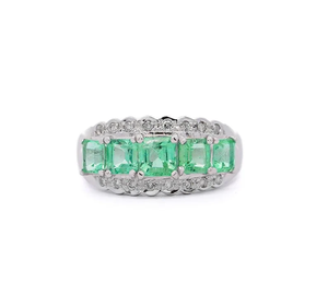 <b>Emerald</b> Cut Gemstone <b>Ring</b> Rhodium Plated 925 Silver Vintage Style Pave Setting Women's Engagement <b>Ring</b> May Birthstone - Product Image 4