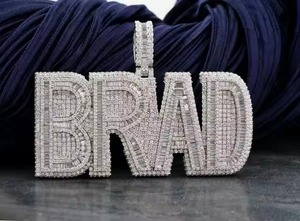 Luxury Moissanite Letter Name <b>Pendant</b> 925 <b>Silver</b> Rhodium Plated Iced Out Hip Hop Themed Charms Everyday <b>Initial</b> Letter <b>Pendant</b> - Product Image 4