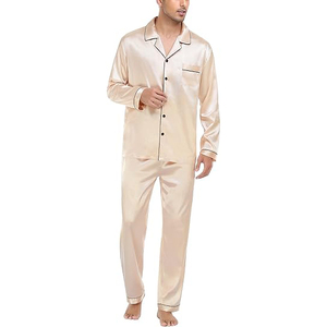<b>Men</b> Night Suit Button Front Spread Collar Long Pants <b>Set</b> Drawstring Waist Soft Warm Winter Sleepwear - Product Image 3