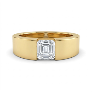 <b>Emerald</b> Cut Diamond <b>Ring</b> 14K Yellow Gold Prong Setting Classic Eternity <b>Band</b> Unisex Geometric Style Wedding IGI Certified - Product Image 1