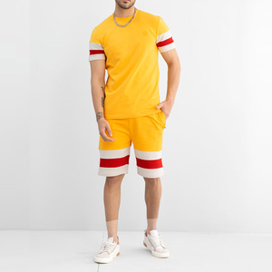 Ensemble décontracté pour homme en coton doux 100 %, respirant, pour l'été, avec t-shirt à manches courtes et short assorti, style imprimé décontracté - Product Image 2