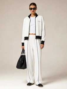 ONETEN APPARELS Women <b>White</b> Color Block Track Jacket <b>And</b> Pants Set Side Stripe Sporty Jogger Outfit - Product Image 1