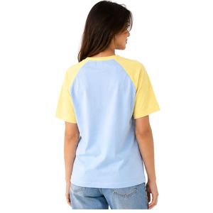 Camiseta de Mujer Azul Cielo y Amarillo Limón, Corte Raglán, Diseño de Bloques de Color, Estampado Gráfico de Estrellas, Cuello Redondo, Manga Corta, Algodón, Informal, Personalizada - Product Image 2