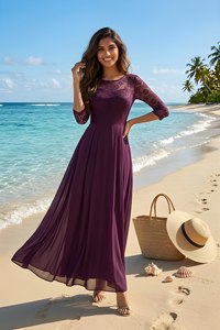 Stylish <b>Net</b> <b>Top</b> Featuring Crepe Inner Round Neck Design And Three Quarter Sleeves For Everyday Fashion clothing casual wear - Product Image 3
