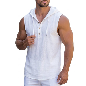 Men's Factory Direct Sales Sleeveless Hoodies <b>Athletic</b> Tank Top Henley Placket Curved Hem Fitness Wear Custom Tank Tops For Men - Product Image 1
