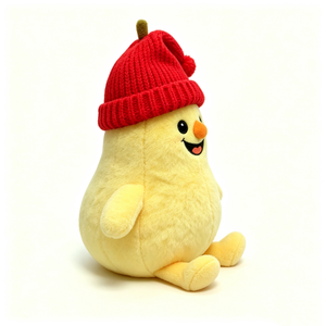 ตุ๊กตาลูกแพร์สีเหลืองแบบกำหนดเองพร้อมหมวกปอมปอมถักสีแดงและหน้าปักลาย ตุ๊กตาสำหรับวัยรุ่นและผู้ใหญ่ ตุ๊กตาลูกแพร์น่ารักสำหรับทุกฤดูกาล - Product Image 2