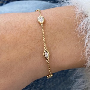 Bracelet station en or 14K avec diamants multi-formes sertis clos, 1 carat, E VVS, diamant de laboratoire, bijoux fins délicats, cadeau pour elle, style élégant - Product Image 4