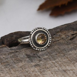 Round Cut Citrine Gemstone <b>Ring</b> Bezel Setting Minimalist 925 Sterling Silver Oxidized Boho Jewelry Gift for Women Party - Product Image 5