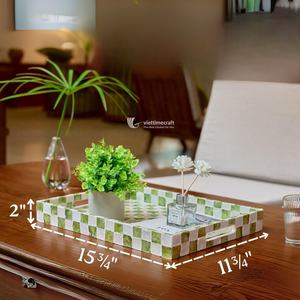 Plateau rectangulaire en nacre, plateau de service décoratif à incrustations à carreaux avec poignées, vente en gros au Vietnam - Product Image 6