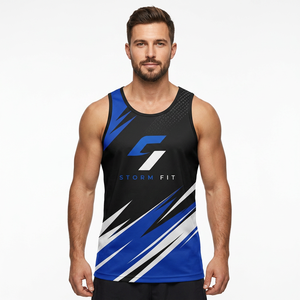 Camiseta sin mangas para hombre Storm Fit, con estampado por transferencia térmica, 100% poliéster, de secado rápido, cuello redondo, ropa deportiva para entrenamiento, 180g, no tejida. - Product Image 2