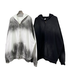 Venta al por mayor hombres Streetwear Heavyweight Oversized Zipper Hoodies Vintage ácido lavado último impreso invierno 100% algodón flees - Product Image 6