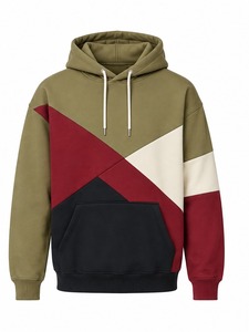 Chaqueta de Forro Polar con Capucha para Hombre, Diseño de Bloques de Color y Parches - Product Image 5