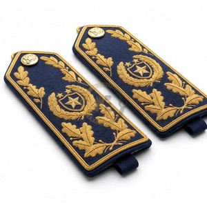 Custom Gold Bullion Wire Hand Embroidery Shoulder Epaulettes Navy Blue <b>Felt</b> Uniform <b>Boards</b> Accessories - Product Image 1