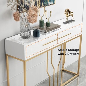 LINEA Modern Entryway Console <b>Table</b> with 2 Drawers <b>White</b> and Gold Console <b>Table</b> for Living Room Luxury Metal Frame Console <b>Table</b> - Product Image 2