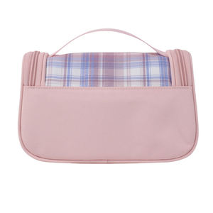 Stationery Set Smile Patch Pencil Case for <b>School</b> Supplies Storage SENDA Custom Plaid Pink Nylon Stationery <b>Bag</b> - Product Image 2