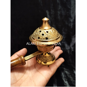 Reasonable Price Pure Brass Embossed Design Round Incense <b>Burner</b> With Wooden Handle Meditation Home Religious Incense <b>Burner</b> - Product Image 6