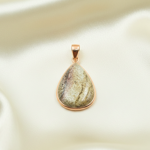Pendentif Goutte de Jaspé en Argent Sterling 925 Plaqué Or Jaune Fait Main Pierre Naturelle Bijoux Bohèmes Cadeau Femme Unisexe - Product Image 3