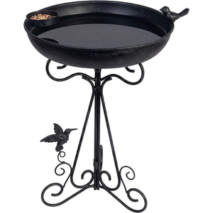 Mangeoire et abreuvoir pour oiseaux en métal de qualité supérieure, design moderne et luxueux, finition thermolaquée, décoratif, avec pieds à motifs roulés, pour jardin - Product Image 4