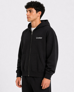 Sudadera con Capucha Livster para Hombre, Negra, con Cierre Completo, de Algodón y Felpa, Corte Regular, para Otoño - Product Image 2