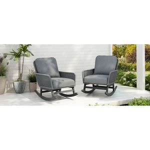 Set di 2 Sedie a Dondolo Contemporanee Minimaliste in Vimini Grigio con Telaio in Legno Resistente e Morbidi Cuscini in Poliestere per Casa e Ufficio - Product Image 2