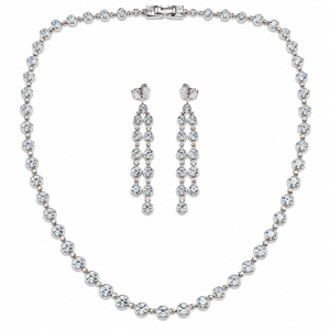 Moissanite Necklace <b>Earring</b> Set 925 Sterling Silver Rhodium Plated Classic Luxury Jewelry Prong Setting for Anniversary - Product Image 1