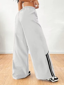 Women's <b>Summer</b> Fashion Streetwear Wide-Leg <b>Pants</b> Mid Elastic Waist Side Tie Design Hip-Hop Joggers 100% Cotton Loose Fit - Product Image 3
