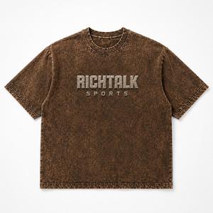 Unisex Oversized <b>Collarless</b> Short Sleeve 100% Cotton Fleece Acid Wash Front Embroidered Logo Quick Dry Pocket Sporty Casual Soft - Product Image 2