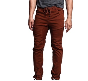 Men's Brown Elastic Waist Drawstring <b>Pants</b> With Side Pockets Casual Midweight Cotton Autumn Wear - Product Image 3
