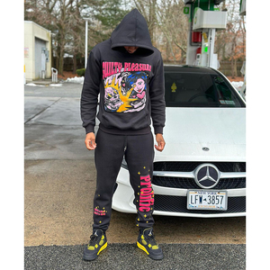 Mens Winter Graphic Print <b>Hoodie</b> Jogger Tracksuit Set Black Colorful Two Piece Sweatsuit Streetwear Casual Fashion Outfit - Product Image 3