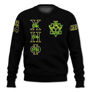 Chi Eta Phi Greek Letters Pullover Sweatshirt <b>Men's</b> Black Green Raglan Sleeve Sublimation Print Crew <b>Neck</b> Casual Knitted <b>Sweater</b> - Product Image 5