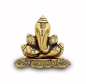 Plaque Ganesha en métal plaqué or, artisanat d'art, style SHANKH - Product Image 1