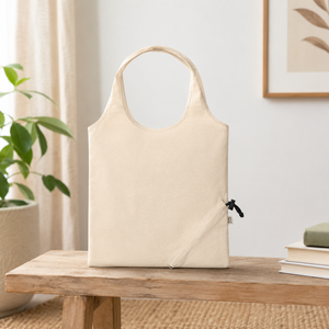 Bolsa de Compras Plegable de Algodón, 130 GSM, Algodón Natural, 40 x 38 cm, Asas de Hombro, Cierre de Cordón, Logotipo Personalizado, Ecológica, Venta al Por Mayor, OEM - Product Image 5